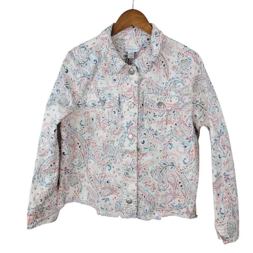 Christopher Banks Large Floral Button Up Jacket Coat Floral Paisley White Pink